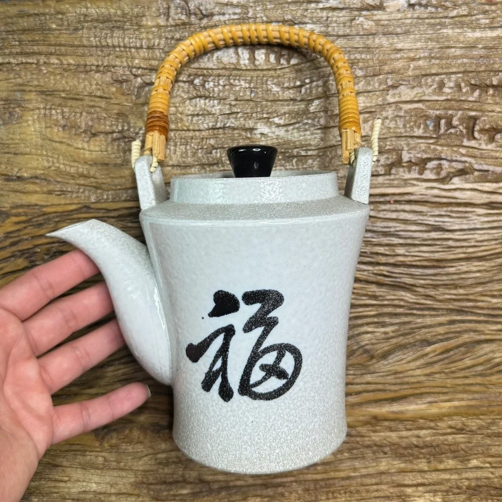 Vintage Sunny Stoneware Japanese Tea Pot Bamboo Handle Gray Ceramic
